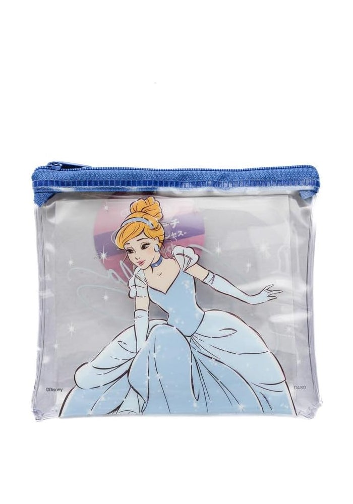 DAISO Disney Princess Flat Pouch | Blue | Small Zip Storage Bag for Stationery & Accessories - Image 1