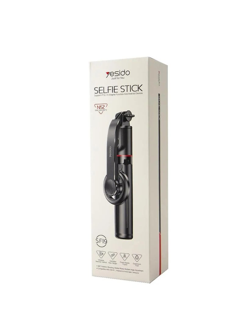 Yesido - Selfie Stick for iPhone 12/13/14/15 with Wireless Remote Control and Tripod Yesido SF19 - Black - Image 1