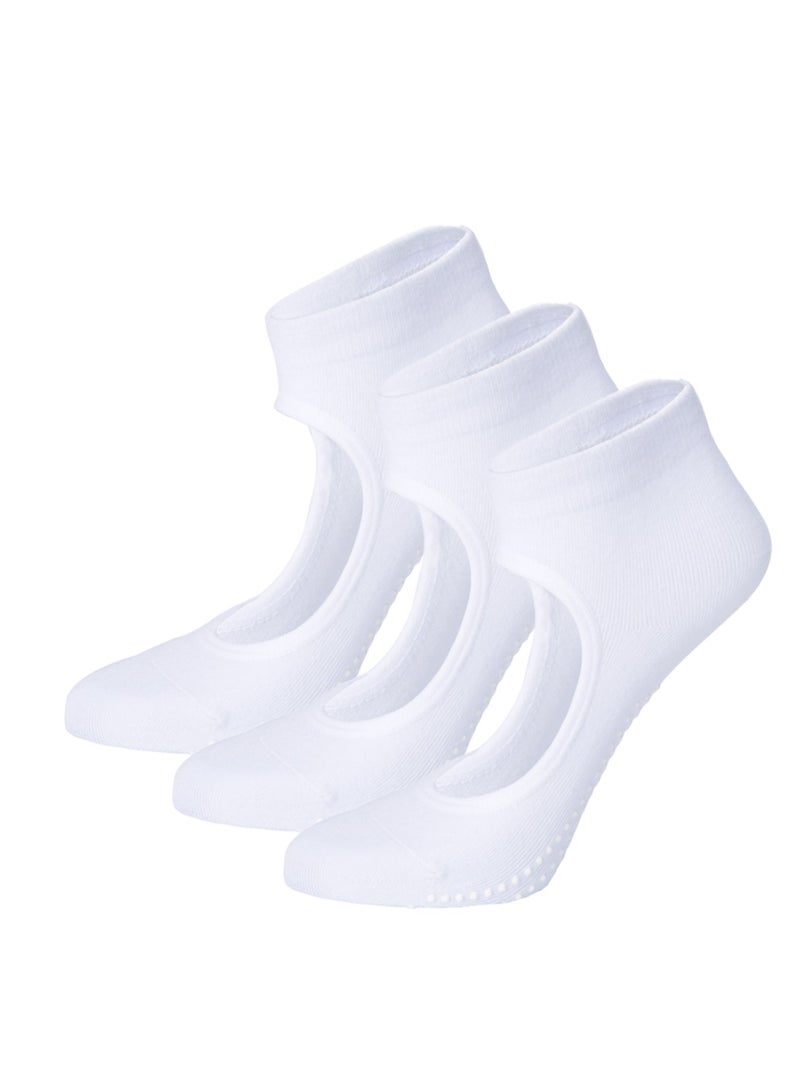 3 Pairs Anti Slip Yoga Socks Gym Pilates Ballet Fitness Sport Sweating Socks for Women, White - Image 1