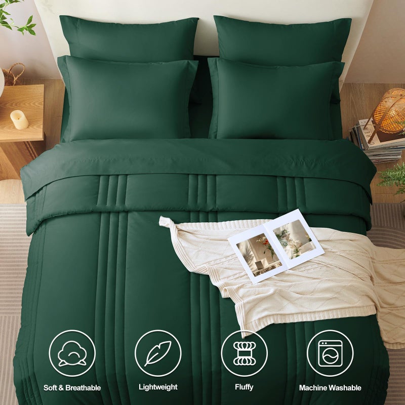 CozyLux King Size Comforter Sets - 7 Piece Bed in a Bag Emerald Green Comforter Set with Sheets Bed Set All Seasons, Soft Bedding Set with Down Alternative Comforter, Sheets, Pillowcases & Shams - Image 2