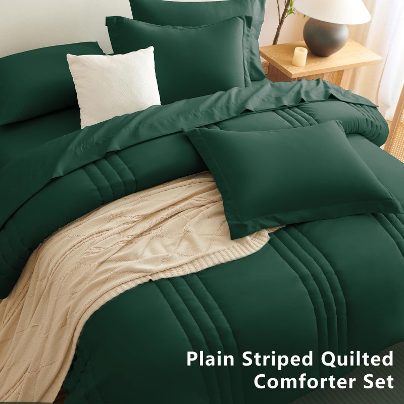 CozyLux King Size Comforter Sets - 7 Piece Bed in a Bag Emerald Green Comforter Set with Sheets Bed Set All Seasons, Soft Bedding Set with Down Alternative Comforter, Sheets, Pillowcases & Shams - Image 5