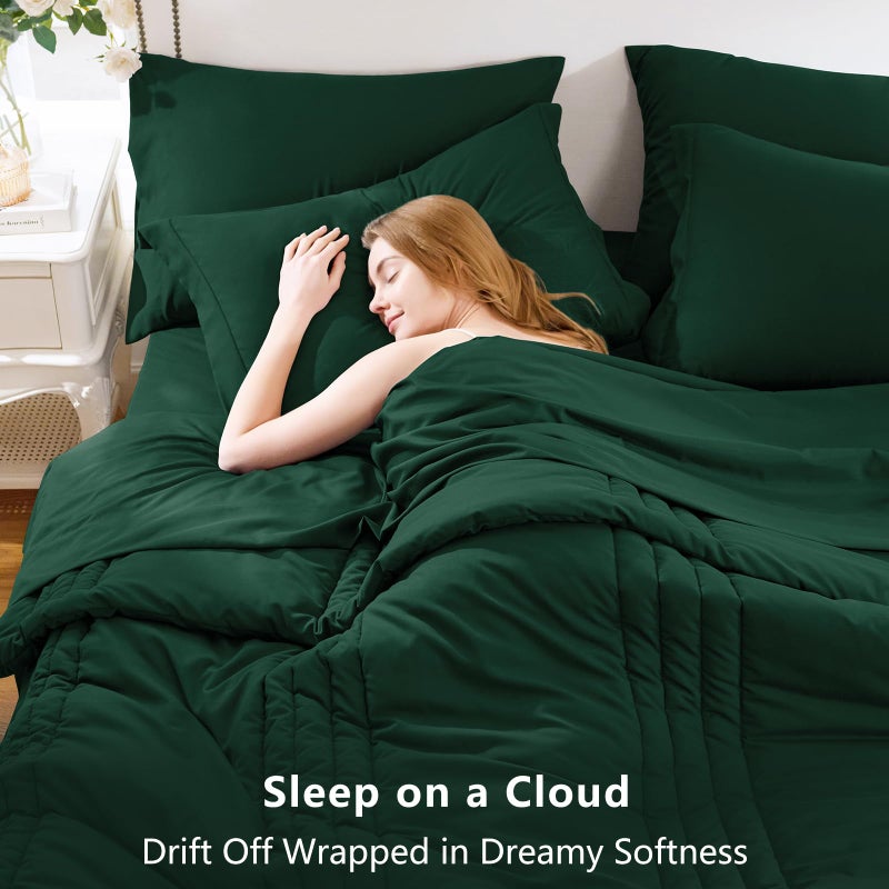 CozyLux King Size Comforter Sets - 7 Piece Bed in a Bag Emerald Green Comforter Set with Sheets Bed Set All Seasons, Soft Bedding Set with Down Alternative Comforter, Sheets, Pillowcases & Shams - Image 3