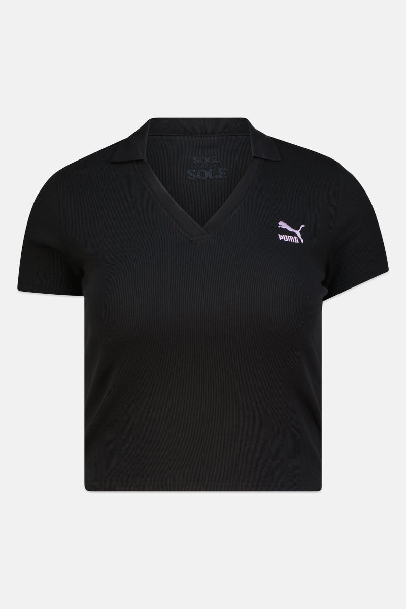 PUMA تي شيرت بولو تدريب قصير الأكمام للنساء بتصميم نحيف، أسود - Image 3