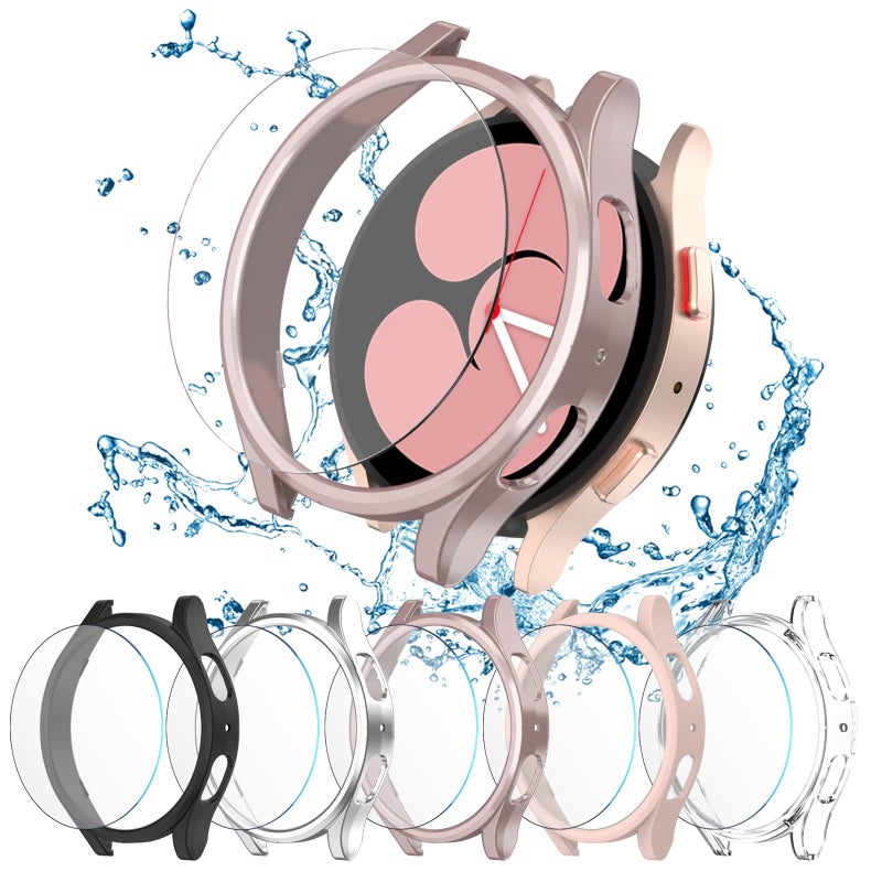Cuteey 5+5 Pack Samsung Galaxy Watch 4 44mm Matte PC Bumper + 5 Tempered Glass Screen Protector Films - Image 3