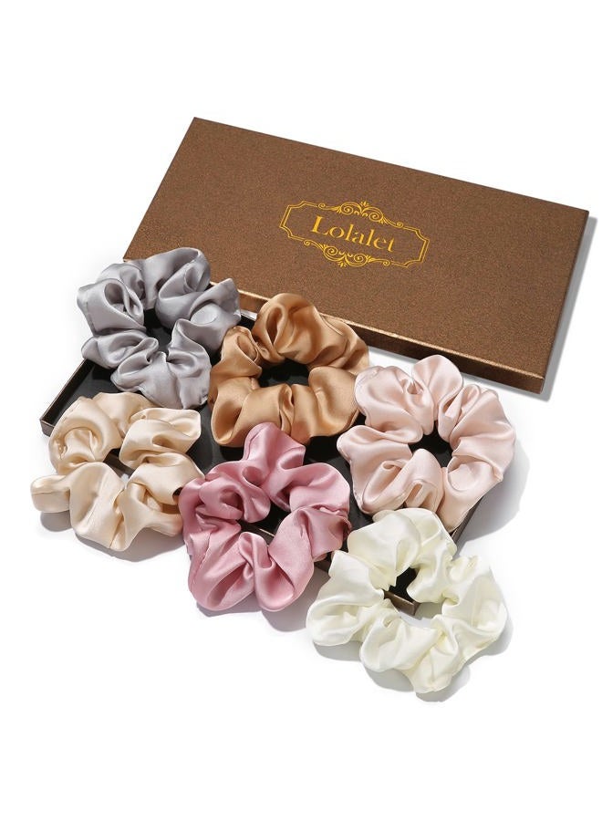 Lolalet Scrunchies for Women, Satin Hair Softer Than Silk Ties Sleep, Big Scrunchy Ponytail Holder with Elastic Bands Girls Thick Thin Curly -6 Pack, Style C  - Image 1