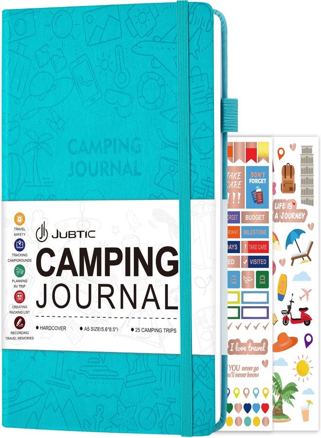 JUBTIC Camping Journal and RV Travel Log Book, A5 Adventure Journal for 25 Camping, Hiking Journal, Family Travel Books Camper Essentials Camping Gifts for Women-Dark Green - Image 1