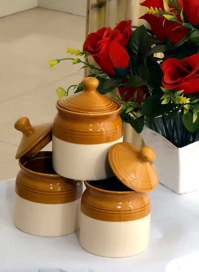 SHRIYAM CRAFT برطمانات مخلل سيراميك من شريام كرافت، عبوة من 3 برطمانات سعة 250 مل (عبوة من 3 قطع، متعددة الألوان)، بني - Image 1