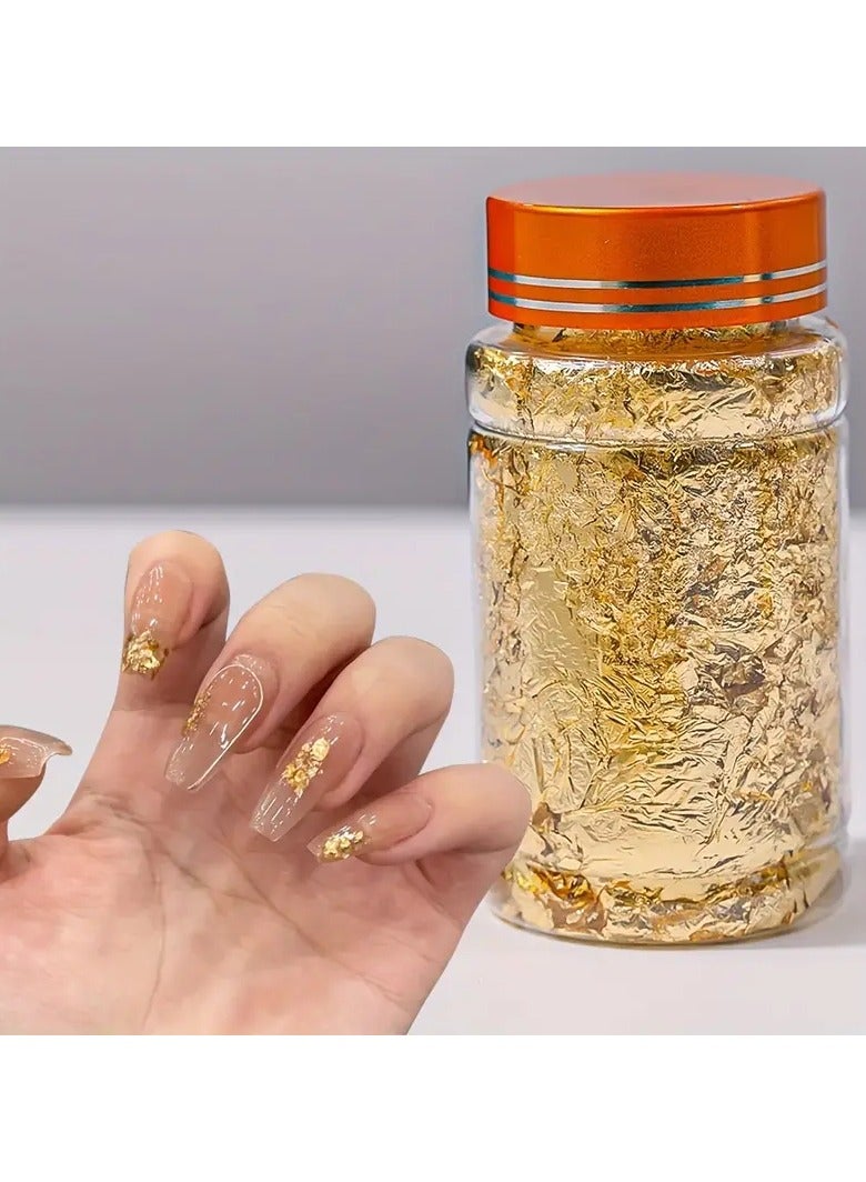 LANGMANNI 1 Box Nail Glitter Sequins, Shiny Ultra-thin Golden Foil Nail Art Design Acrylic Nail Glitter Set for DIY Manicure Decoration - Image 1