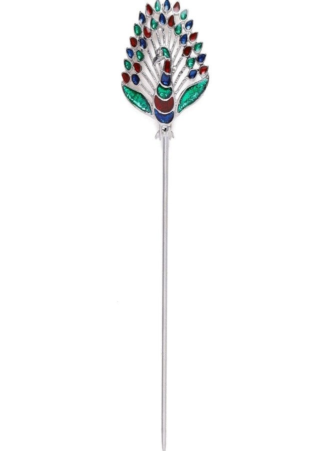 ACCESSHER Silver-Plated Oxidized Multicolor Peacock Metal Hair Sticks for Women & Girls | Stylish Hair Accessories for Buns | Perfect for Traditional Looks - Image 1