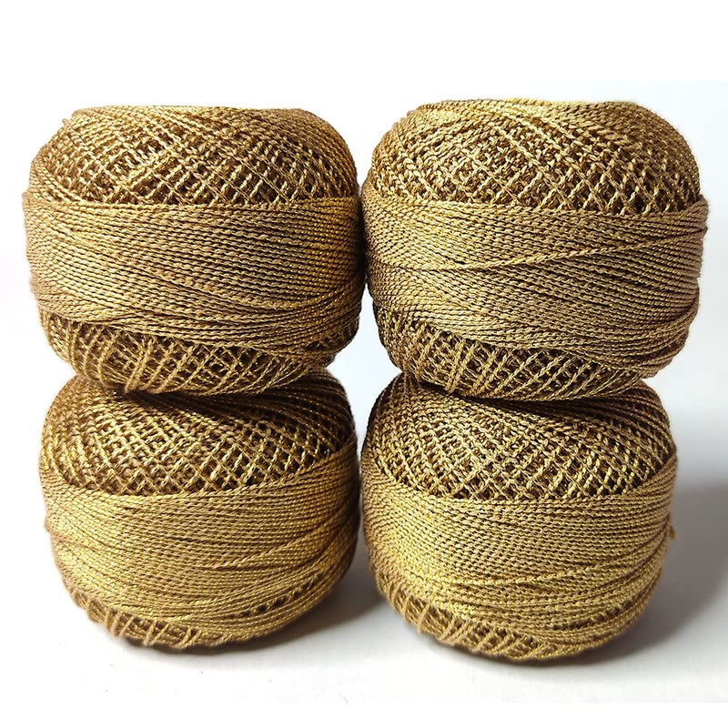 Adikala Metallic Cotton Tatting Shuttle, Crochet Dori Balls for Knitting, Weaving, Embroidery and Craft Making_(Set of 4)- 100GMS (Golden) - Image 4