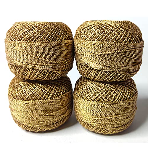 Adikala Metallic Cotton Tatting Shuttle, Crochet Dori Balls for Knitting, Weaving, Embroidery and Craft Making_(Set of 4)- 100GMS (Golden) - Image 1
