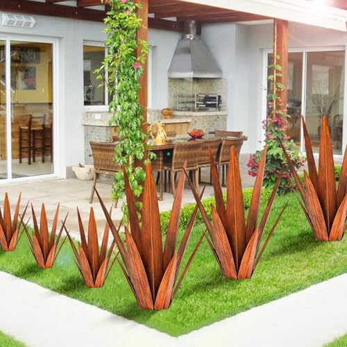 KODIBO Metal Agave Plants, Tequila Rustic Sculpture, Metal Yard Art, Outdoor Lawn Ornaments Yard Stakes (Rusty- L) - Image 3