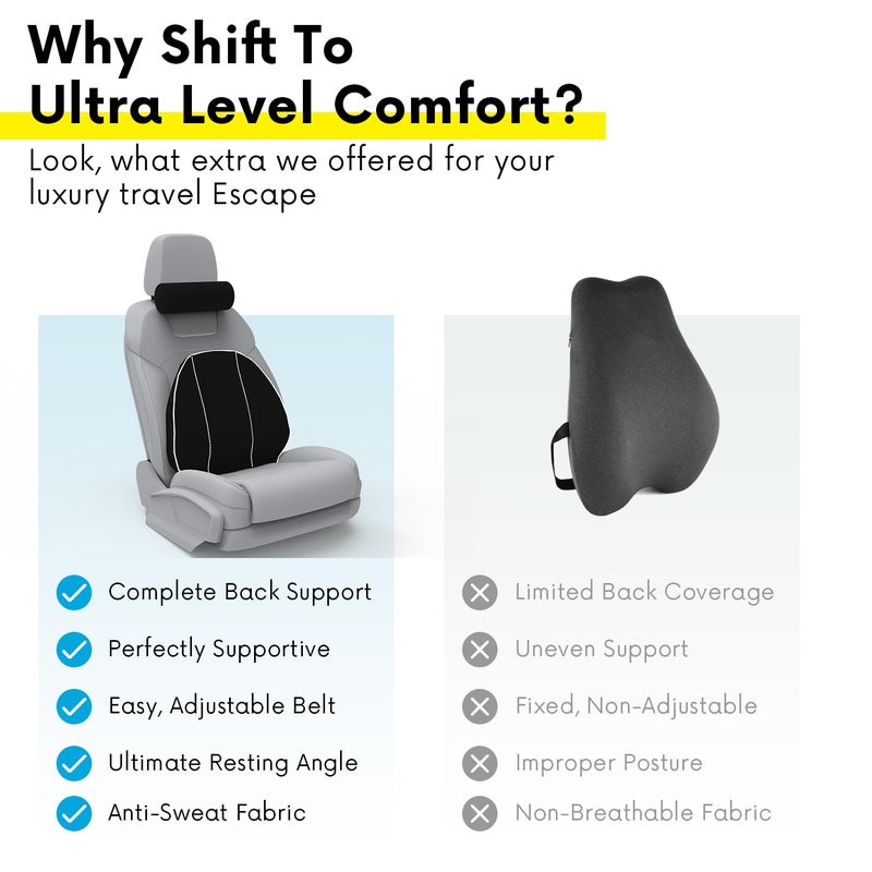 RIPOSEV Trender Spino Back Support Pillow for Office Chair Back Support Pillow for Car, Computer, Gaming Chair, Memory Foam Back Cushion for Pain Relief Improve Posture, Adjustable Straps. (Black) - Image 2