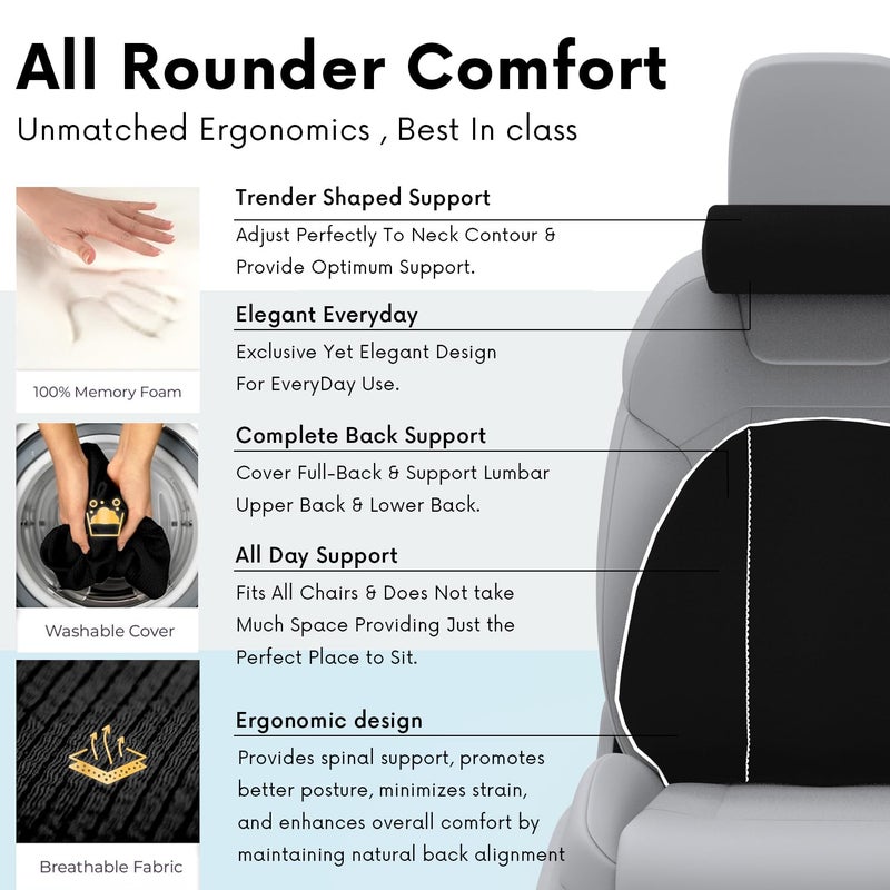 RIPOSEV Trender Spino Back Support Pillow for Office Chair Back Support Pillow for Car, Computer, Gaming Chair, Memory Foam Back Cushion for Pain Relief Improve Posture, Adjustable Straps. (Black) - Image 4