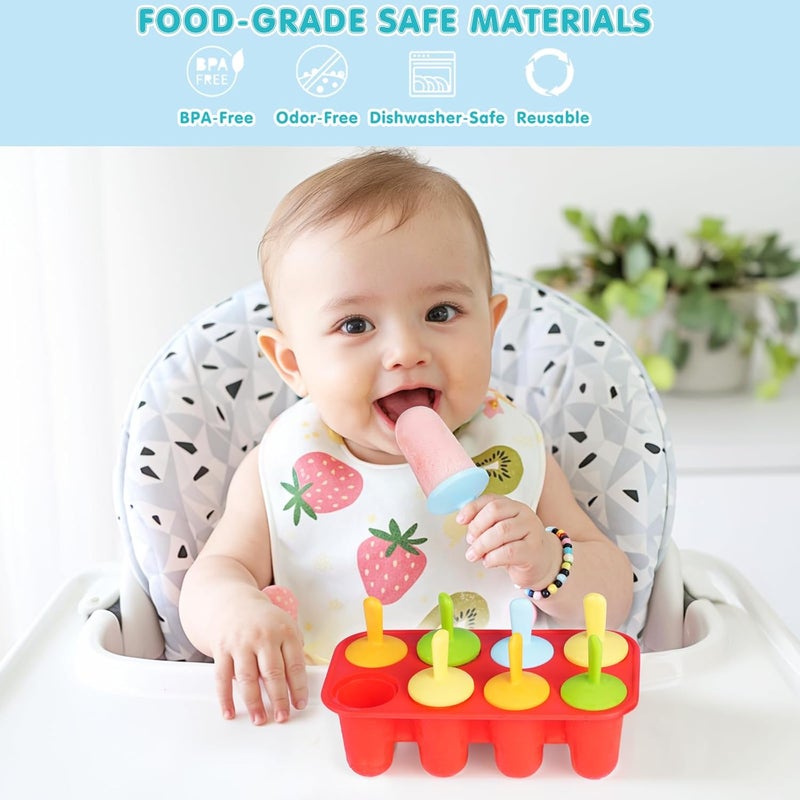 Miaowoof Silicone Popsicles Molds for Toddlers, 8-Cavity Non-BPA Premium Silicone Small Popsicle Molds, Ice Pop Mold with 8 Colorful Reusable Sticks for Kids (Red) - Image 2