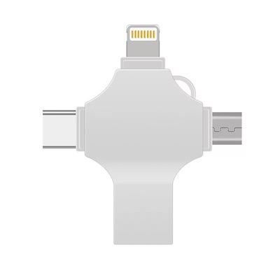 Foreign Trade Cross-border Cross Four-in-One Mobile Phone USB Disk Applicable to Apple Android type-c Computer USB Disk 1TB 2TB Silver 