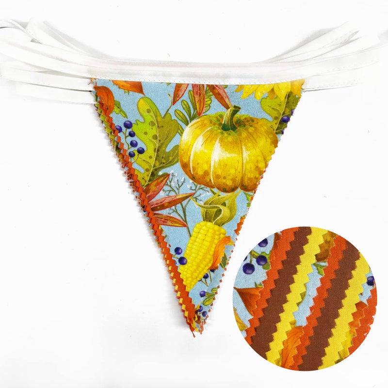 pinkblume 32Ft Orange Yellow Brown Banner Pumpkin Triangle Flag Fabric Pennant Garland Bunting for Happy Fall Decor Thanksgiving Day Harvest Autumn Wedding Birthday Party Home Outdoor Garden Hanging Decoration - Image 1