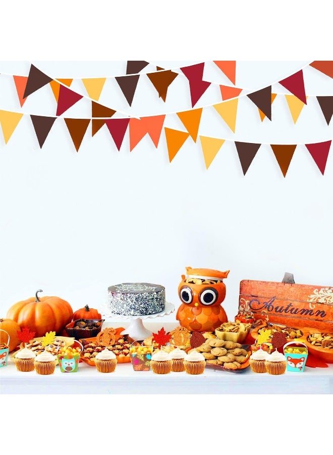 pinkblume 32Ft Orange Yellow Brown Banner Pumpkin Triangle Flag Fabric Pennant Garland Bunting for Happy Fall Decor Thanksgiving Day Harvest Autumn Wedding Birthday Party Home Outdoor Garden Hanging Decoration - Image 5
