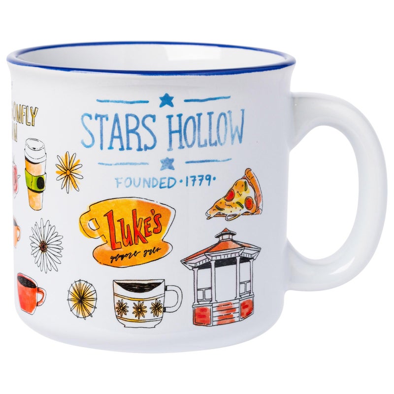 Silver Buffalo Gilmore Girls Luke's Featuring Iconic Stars Hollow Locations Ceramic Camper Mug, 20 Ounces - Image 1