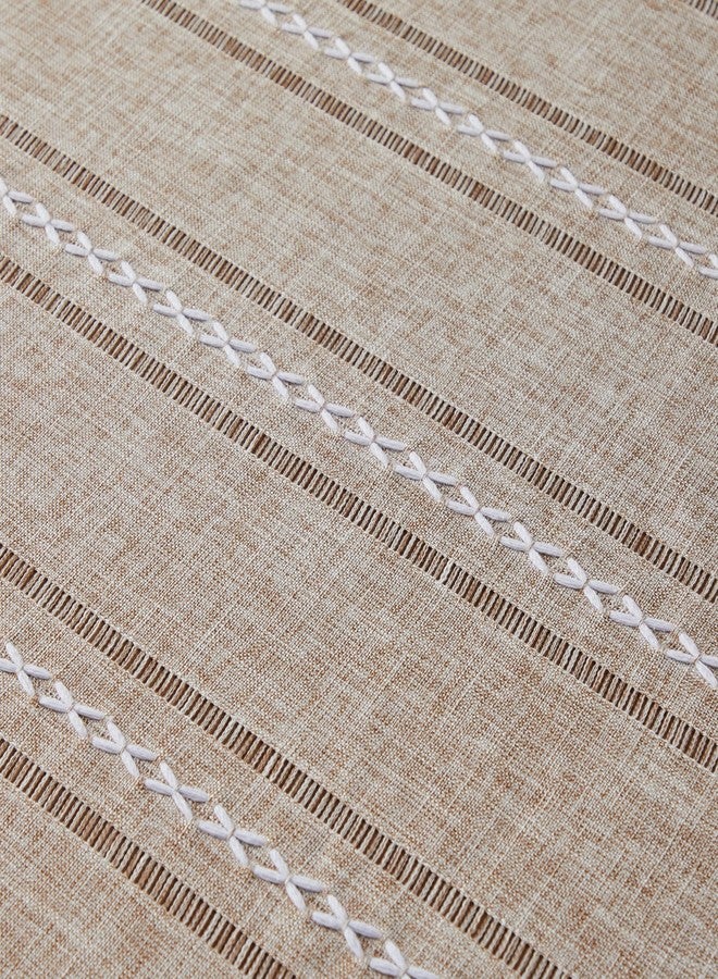 ZeeMart Hemstitched Embroidery Striped Boho Tablecloth 54x70 Inch Natural, Heavy Weight Farmhouse Burlap Linen Neutral Tablecloth, Wrinkle Resistant Washable Table Cloth for Rectangle Table - Image 5