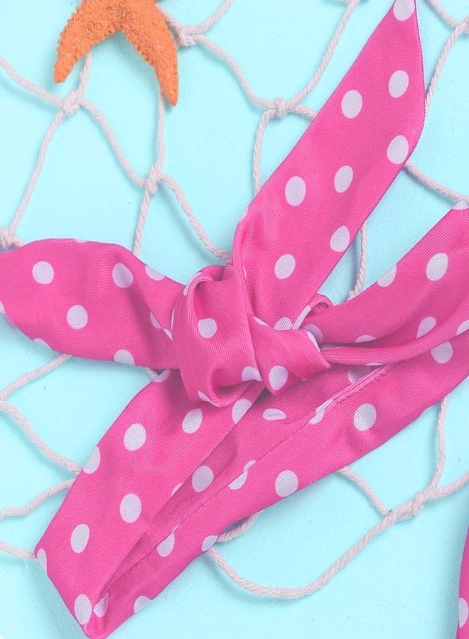 Aalizzwell Baby Girl Bikini,Kids Toddler Polka Dot Swimsuits Halter Swimwear Bikinis Set with Headband (Pink, 6-12M) - Image 2