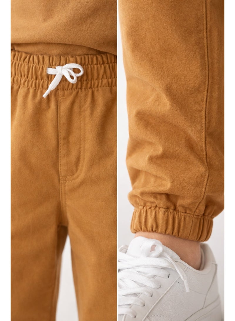Shein Kids Cotton Jogger Pants – Elastic Waist Casual Pants in Camel Color - Image 3