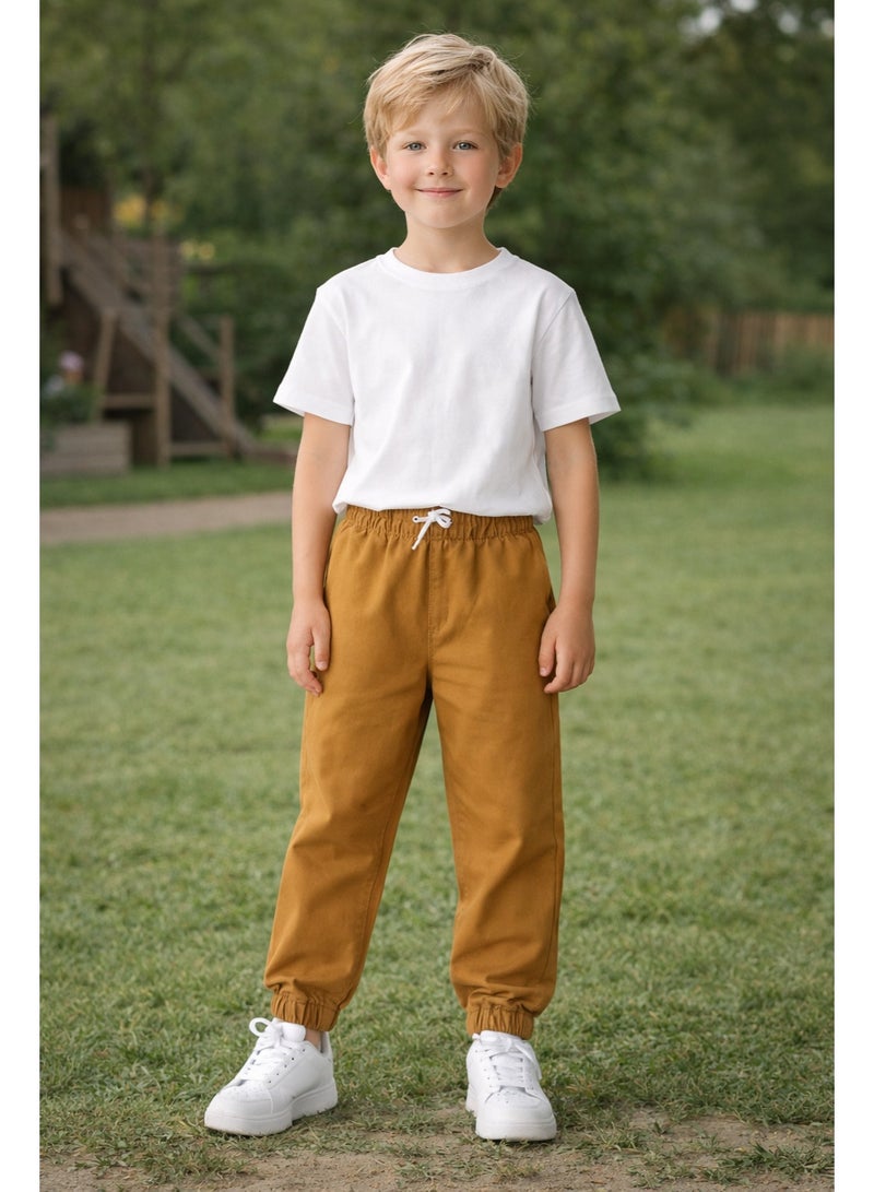 Shein Kids Cotton Jogger Pants – Elastic Waist Casual Pants in Camel Color - Image 2