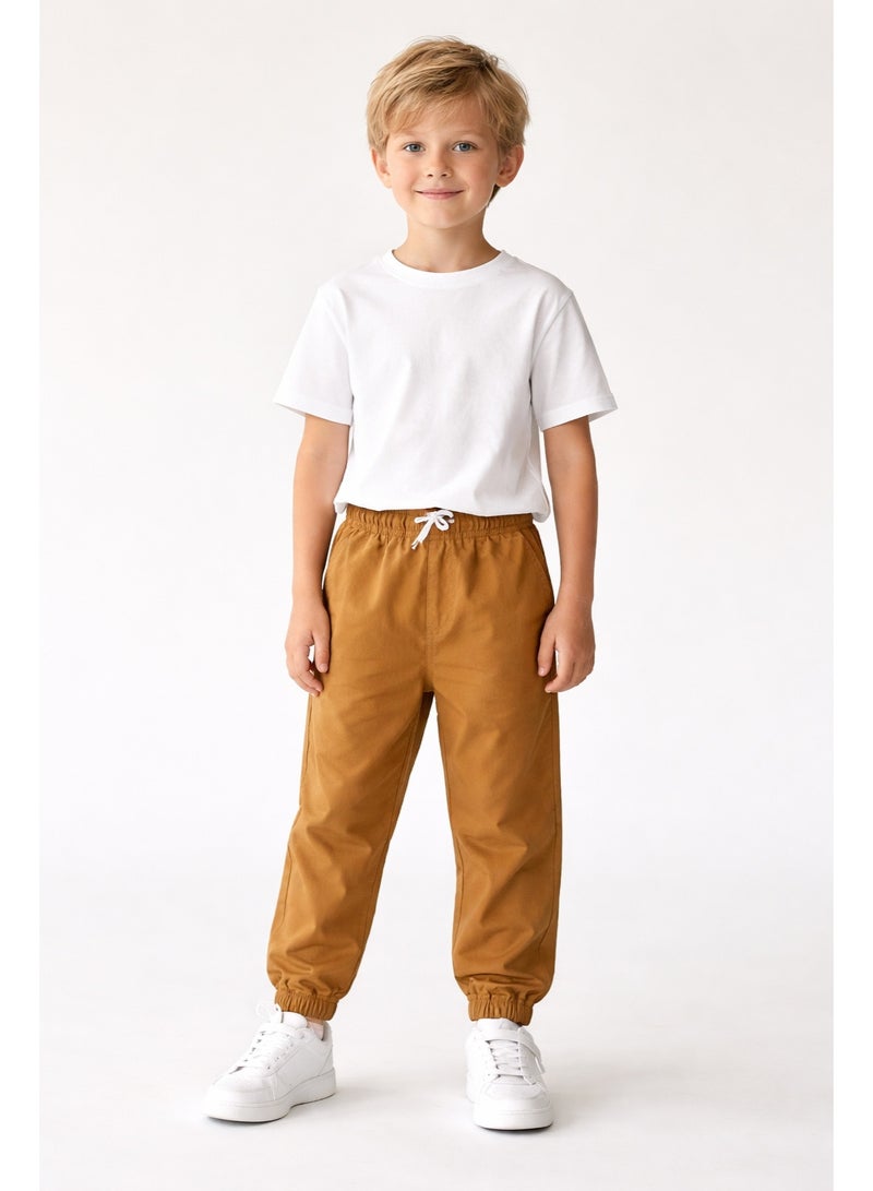 Shein Kids Cotton Jogger Pants – Elastic Waist Casual Pants in Camel Color - Image 1