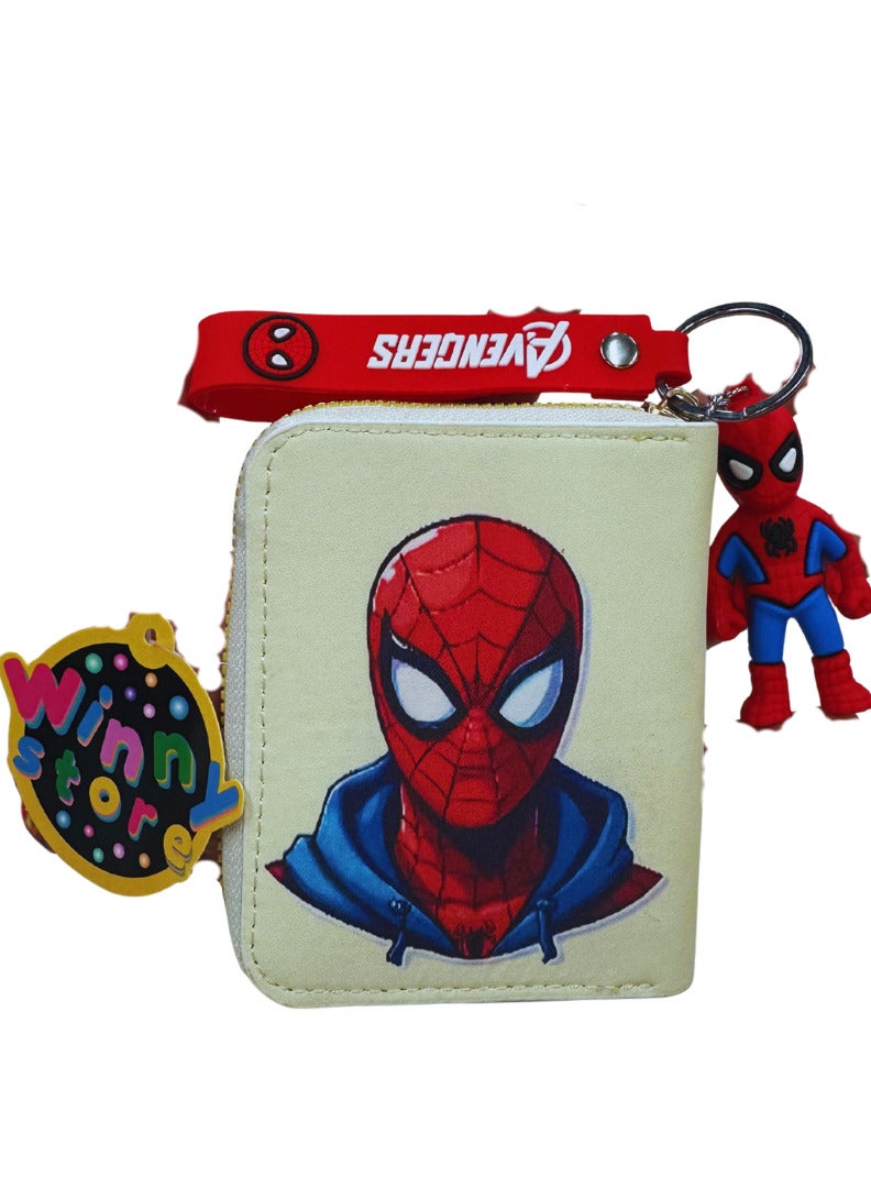 محفظة سبايدرمان بتصميم  مميز من ويني ستور | محفظة صغيرة للنقود والبطاقات | مرفقة بميدالية سيليكون لشخصية سبايدرمان وحلقة مفاتيح