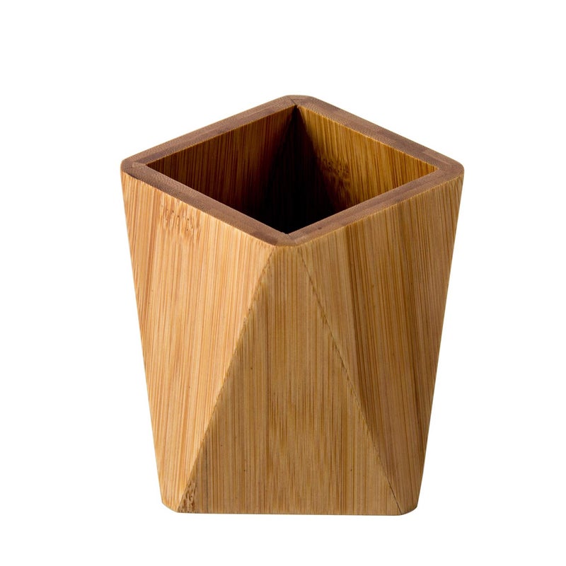 YOSCO Bamboo Wood Pen Holder Stand for Desk Geometric Pencil Cup Pot Cute Desktop Office Supplies, Makeup Brushes Organizer (Bamboo) - Image 2