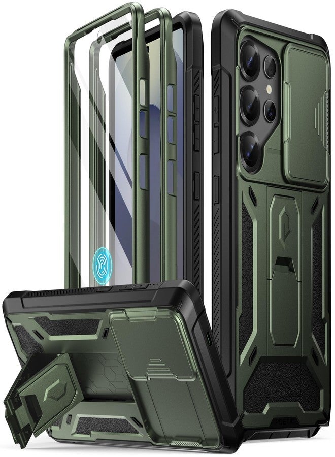 Poetic Spartan Case for Galaxy S25 Ultra 6.9", [Slide Camera Cover] [Screen Protector Works with Fingerprint ID] Military Grade Rugged Shockproof S25 Ultra Phone Case with Kickstand, Metallic Green - Image 1