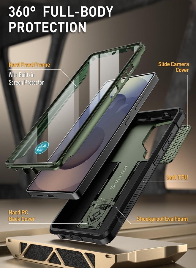 Poetic Spartan Case for Galaxy S25 Ultra 6.9", [Slide Camera Cover] [Screen Protector Works with Fingerprint ID] Military Grade Rugged Shockproof S25 Ultra Phone Case with Kickstand, Metallic Green - Image 2
