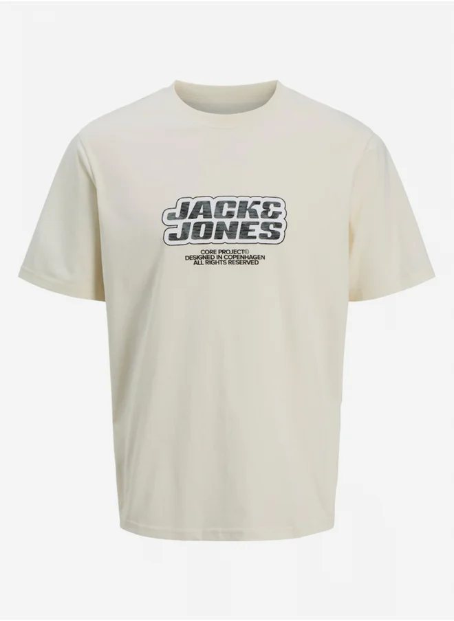 جاك اند جونز Slogan Print Round Neck T-Shirt