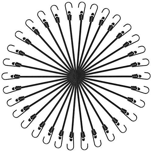 ZHOUBIN 12 inch Bungee Cords with Hooks Short Small Black Bungee Cords 15 Pcs