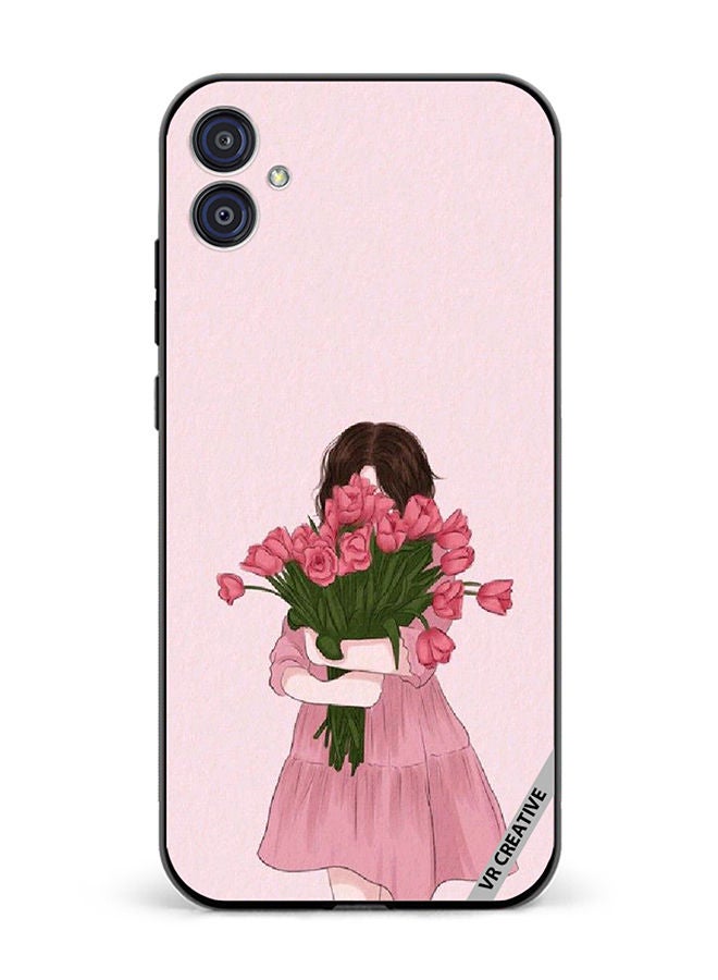 VR CREATIVE Protective Case Cover For Samsung Galaxy M04/F04 Girl Hugging Bouquet Design Multicolour - Image 1