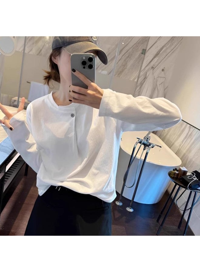 PLANDOO Versatile Lazy Style Long Sleeve T-Shirt Women Autumn Winter High-End Sense One-Button Open Collar Base Shirt - Image 3
