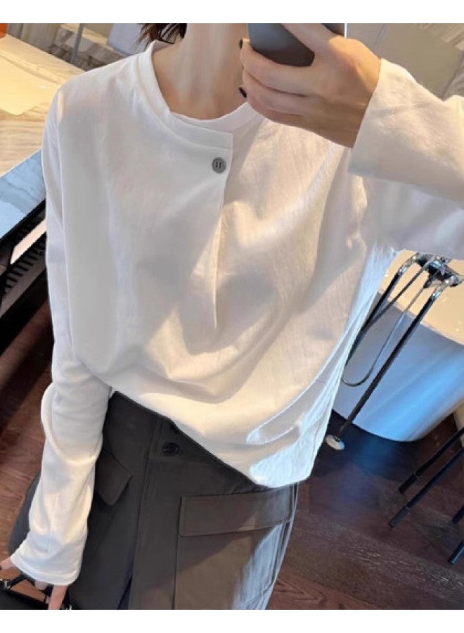 PLANDOO Versatile Lazy Style Long Sleeve T-Shirt Women Autumn Winter High-End Sense One-Button Open Collar Base Shirt - Image 1