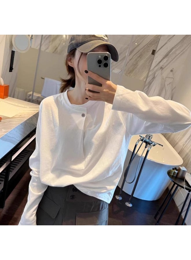 PLANDOO Versatile Lazy Style Long Sleeve T-Shirt Women Autumn Winter High-End Sense One-Button Open Collar Base Shirt - Image 5