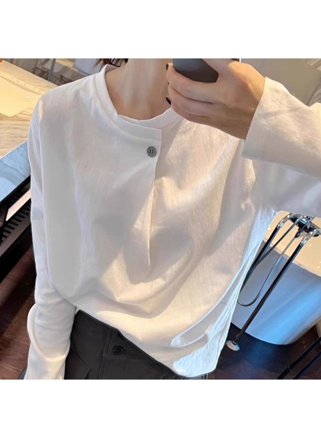 PLANDOO Versatile Lazy Style Long Sleeve T-Shirt Women Autumn Winter High-End Sense One-Button Open Collar Base Shirt - Image 2