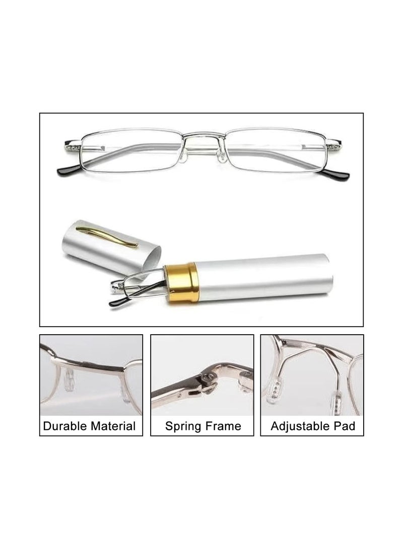 SOLARAE Reading Glasses, Anti-Blue Light Pen Holder Flat Mirror, Portable Spring Hinge Metal Semi Rimless Eyewear with Case, for Men and Women Metal Half Rim Slim Style Glasses Reading Aid(2 Pcs) - Image 4