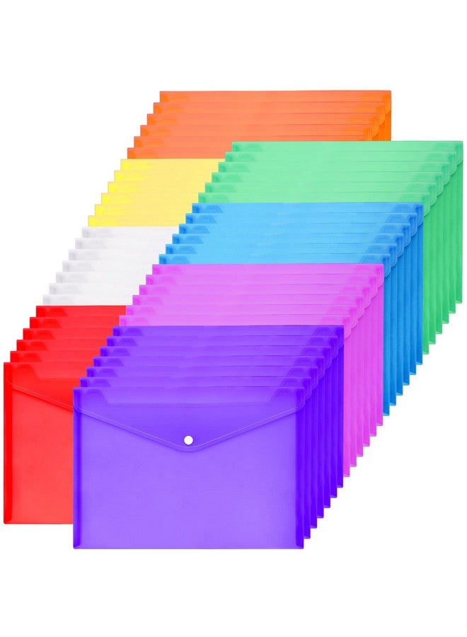 Visen 50Pcs Plastic Envelopespoly Envelopes With Snap Button Closureclear Document Folders Letter A4 Size File Envelopesplastic File Folders For School Home Work Office Organization8 Assorted Color (50) - Image 1