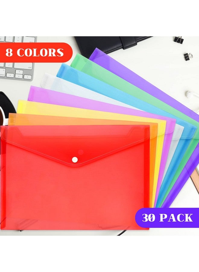 Visen 50Pcs Plastic Envelopespoly Envelopes With Snap Button Closureclear Document Folders Letter A4 Size File Envelopesplastic File Folders For School Home Work Office Organization8 Assorted Color (50) - Image 2