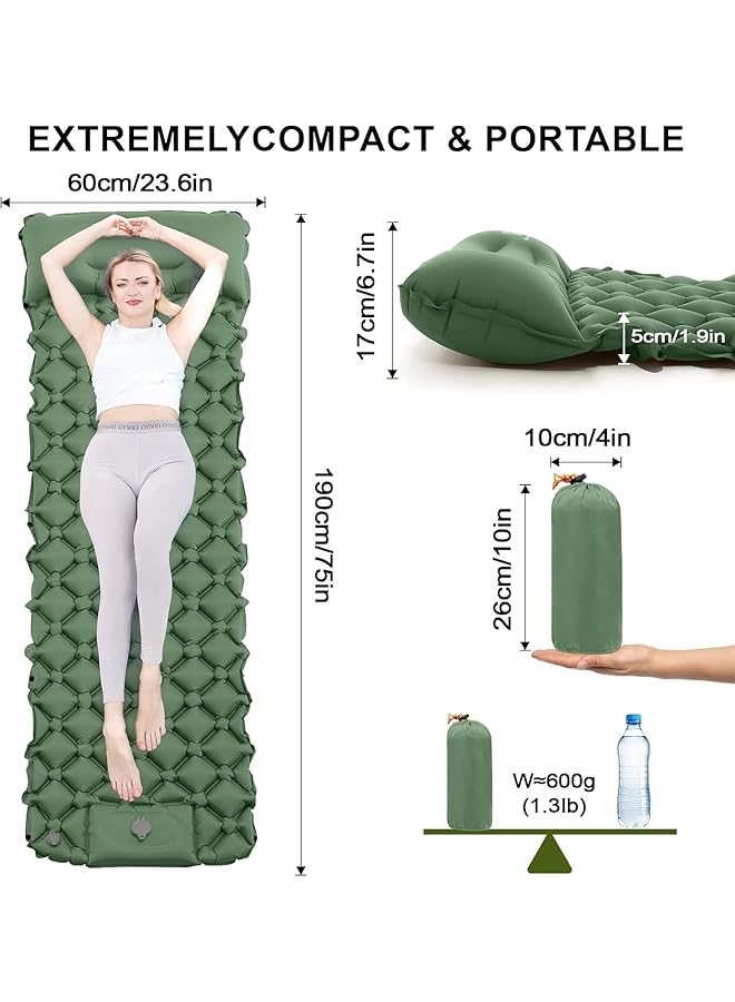 Generic Sleeping Pad For Camping Inflatable Camping Mat Ultralight Air Mattress Built In Foot Pump Backpacking Sleeping Pad Compact Sleeping Mats For Camping、Hiking、Traveling (Forest Green)  - Image 3