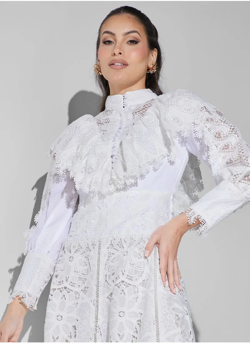 Threadz by Ajooni Ruffle Lace Detail Dress