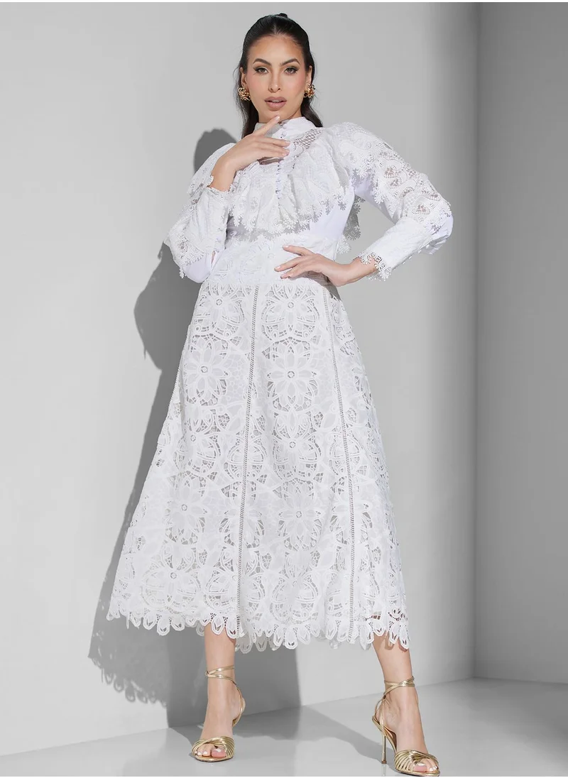 Threadz by Ajooni Ruffle Lace Detail Dress
