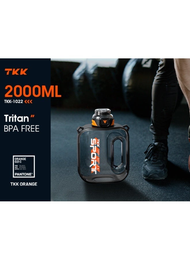 TKK 2000ml BPA Free Tritan water bottle for Gym Yoga Travel Camping Outdoor with Rope for Ease of Carry, Comes with Straw | Black - Image 5