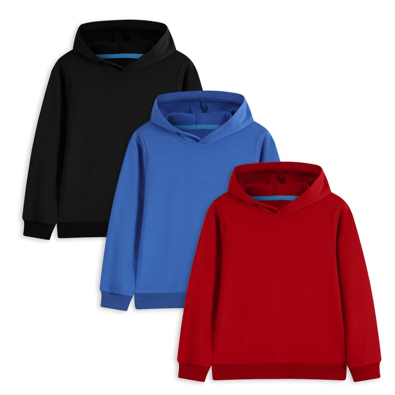 Phedrew 3 Pack Cotton Kids Hoodies Sweatshirts Long Sleeve Pullover Boys Girls Tops Clothes for Toddlers(Age 2-14), Black,blue,red, 2-3 years - Image 1