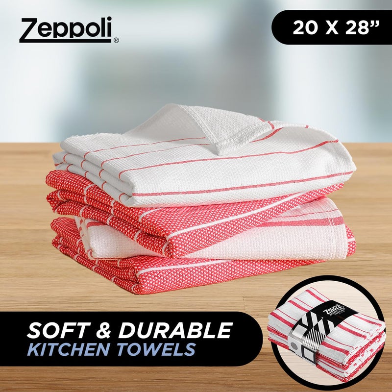 Zeppoli Classic Kitchen Towels - 6 Pack 100% Natural Cotton Kitchen Towel Set  Reusable Wash Cloths  Absorbent Dish Towels  Machine Washable Hand Towels  Kitchen Essentials  20? x 28? - Red VAR - Image 2