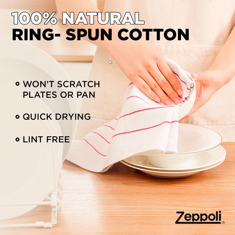 Zeppoli Classic Kitchen Towels - 6 Pack 100% Natural Cotton Kitchen Towel Set  Reusable Wash Cloths  Absorbent Dish Towels  Machine Washable Hand Towels  Kitchen Essentials  20? x 28? - Red VAR - Image 4