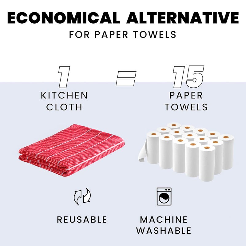 Zeppoli Classic Kitchen Towels - 6 Pack 100% Natural Cotton Kitchen Towel Set  Reusable Wash Cloths  Absorbent Dish Towels  Machine Washable Hand Towels  Kitchen Essentials  20? x 28? - Red VAR - Image 3
